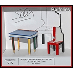 Pixi VIA : Designers Pierre Sala : Bureau-cahier Clairefontaine 1983 et chaise Piranha 1981