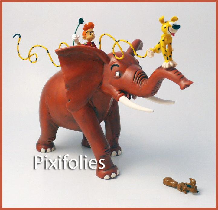 Pixi FRANQUIN : Marsupilami Spirou et le Marsupilami chevauchant l'Eléphant avec Spip courant