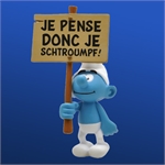 Pixi PEYO : Les Schtroumpfs / Collectoys Résine Le Schtroumpf avec sa Pancarte " Je Pense donc je Schtroumpf ! "