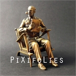 Pixi E.P.JACOBS :  Atelier Bronze Blake assis sur le Fauteuil