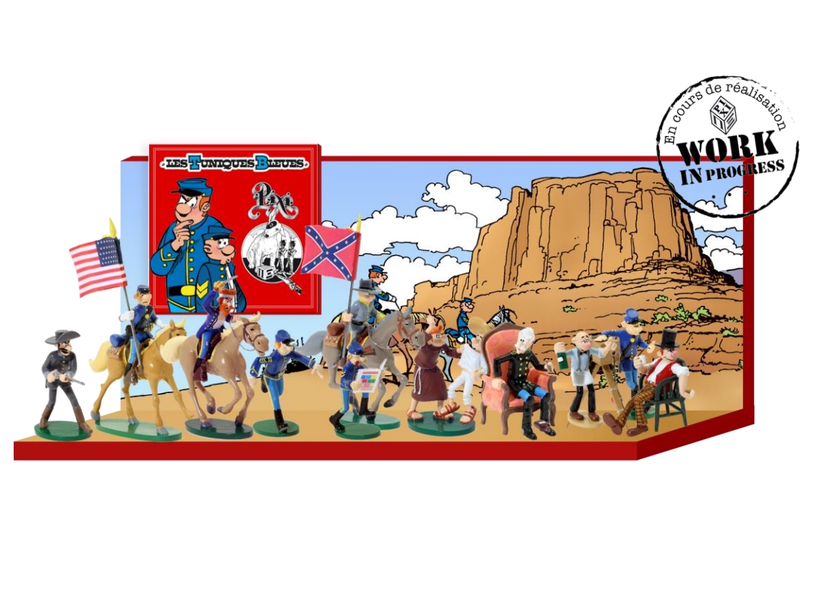 Pixi LAMBIL : Les Tuniques Bleues Présentoir bois Tuniques Bleues Origine + 11 personnages