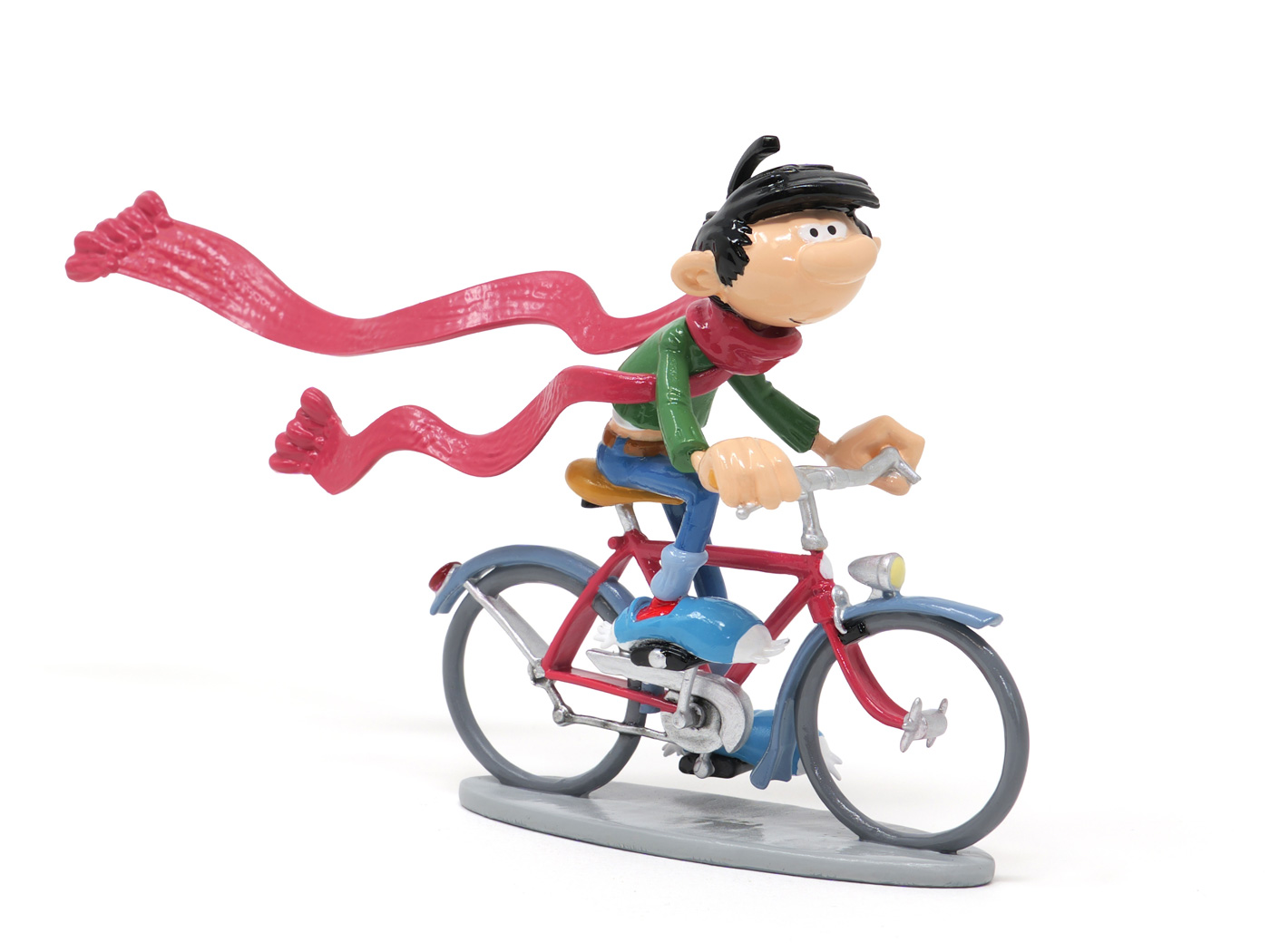 Pixi FRANQUIN : Classique Gaston Lagaffe on his bike and the giant scarf